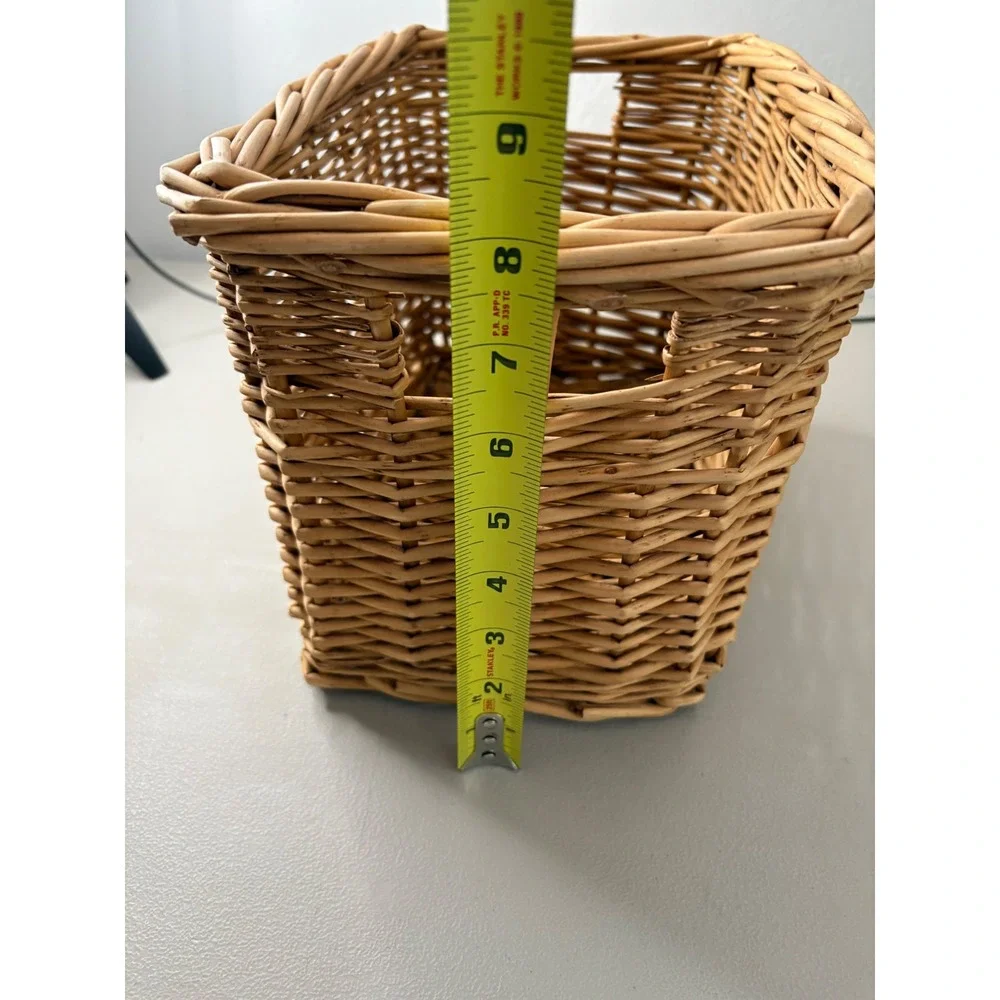 Natural Woven Wicker Storage Basket Rectangular Willow Bin with Handles Brown